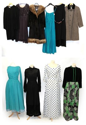 Lot 6178 - Circa 1970s and Later Ladies' Evening Wear and Coats, comprising a black sleeveless straight...
