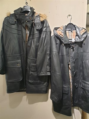 Lot 6201 - Ladies' and Gentlemen's Burberrys Black Leather Jackets, of similar styles with detachable...