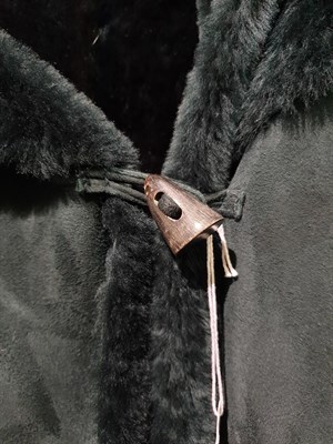 Lot 6204 - Jaeger Green Full Length Shearling Coat, with shawl neck type collar and single toggle...