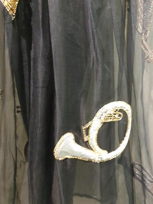 Lot 6212 - Eliane Montigny Paris Yellow Silk and Black Velvet Sleeveless Cocktail Dress, embroidered and...