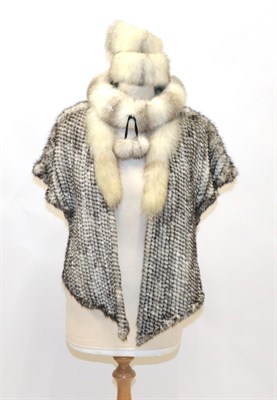 Lot 6229 - White and Black Cross Mink Knitted Bolero with fox trimmed collar and capped sleeves;  White...
