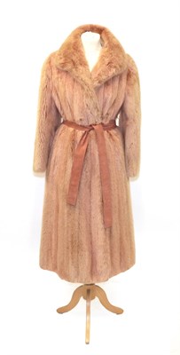 Lot 6237 - Pale Pink Mink Reversible Long Coat lined with pink suede, side pockets, suede belt