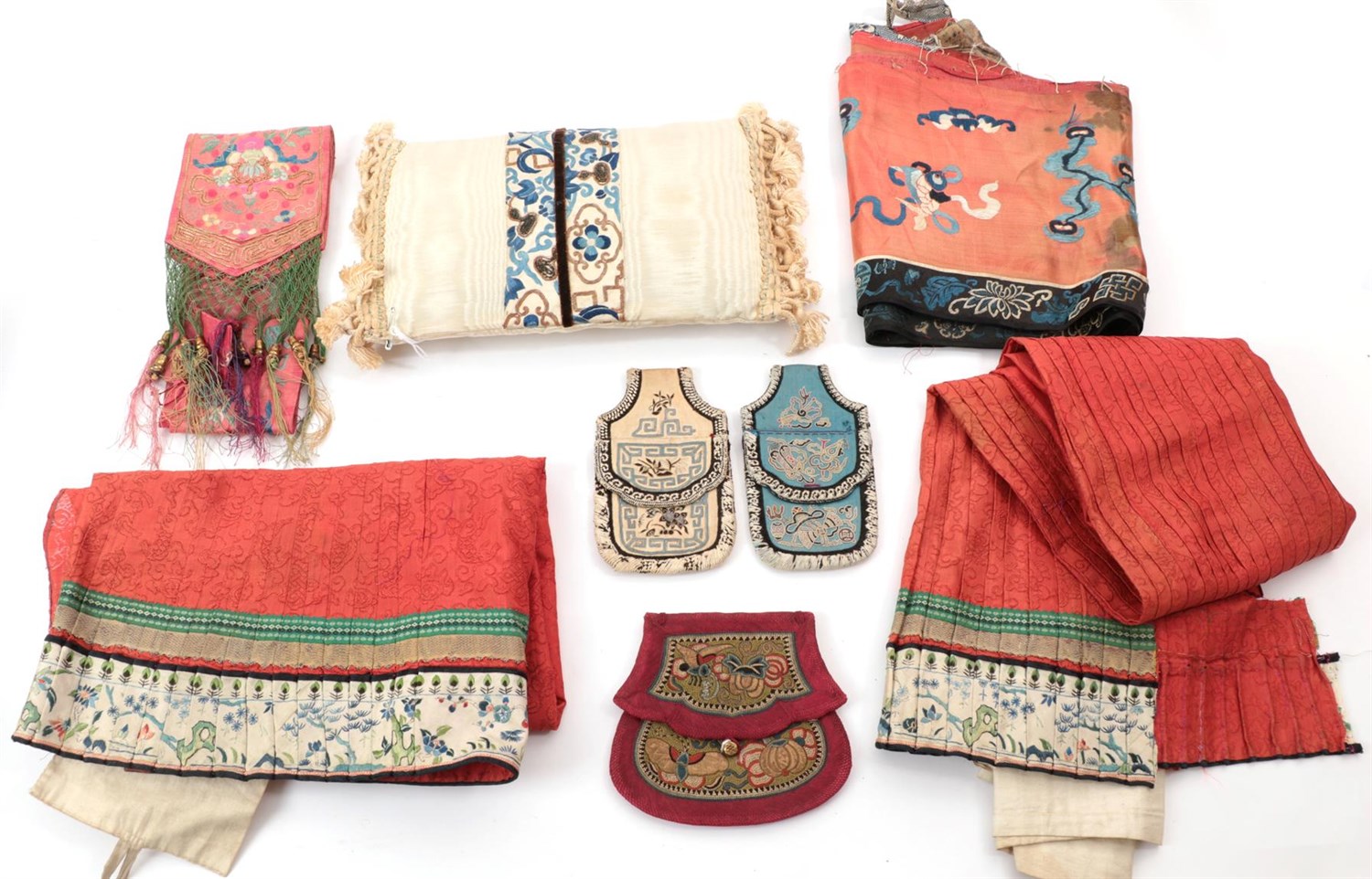 Lot 6244 - Assorted Circa Late 19th/Early 20th Century Chinese Textiles, comprising a red figured silk...
