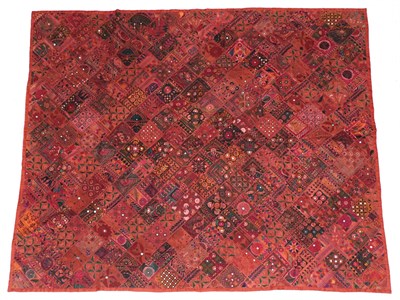 Lot 6250 - Decorative Indian Wall Hanging, worked in squares, embroidered with floral motifs, inset with mica