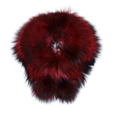 Lot 6267 - Dyed Red and Black Fox Hat Band with double pom poms