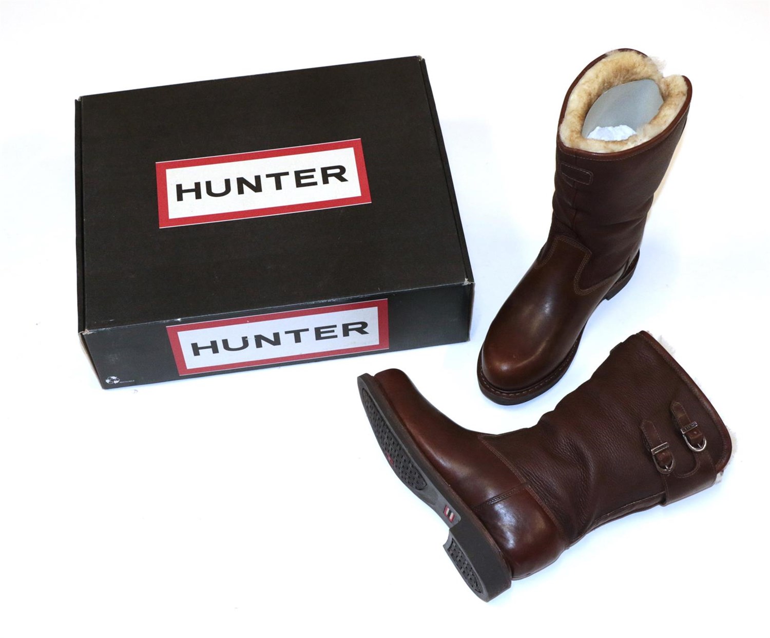 Lot 6269 - Pair of Hunter Lady Brown Leather Blencathra Boots, with double leather buckle, fur lining,...