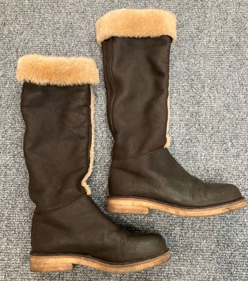Lot 6270 - A Pair of Hermes Brown Leather and Sheepskin Lined Boots, both bearing fabric labels to the...