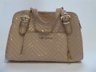 Lot 6272 - Ted Baker Patent Quilted Handbag, in pale pink with gilt metal buckles, double zipped top,...