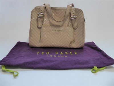 Lot 6272 - Ted Baker Patent Quilted Handbag, in pale pink with gilt metal buckles, double zipped top,...