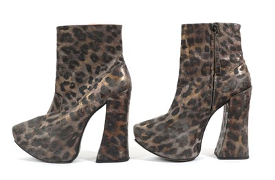 Lot 6274 - Vivienne Westwood Leopard Print Platform Boots, with pink leather lining, pointed toes, zip...