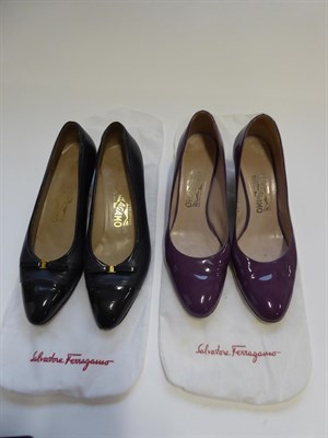 Lot 6275 - Fifteen Pairs of Salvatore Ferragamo Leather and Suede Heeled Shoes, the majority in dust bags...