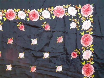 Lot 6285 - Early 20th Century Black Silk Shawl, embroidered around the border with alternating dark and...