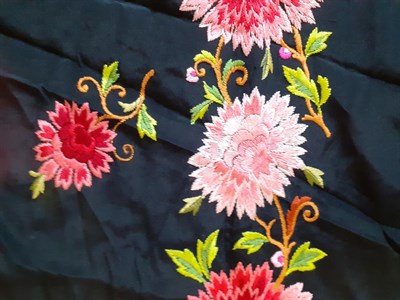 Lot 6285 - Early 20th Century Black Silk Shawl, embroidered around the border with alternating dark and...