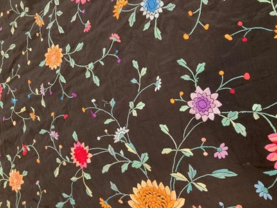 Lot 6288 - An Early 20th Century Chinese Black Silk Cloth with Coloured Embroidery and fringed trim, 150cm...