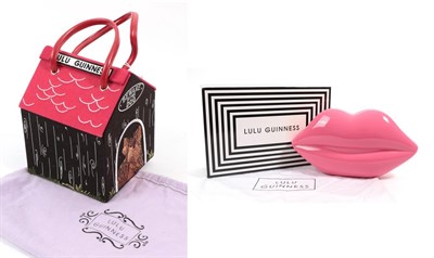 Lot 6290 - Lulu Guinness Pink Lips Clutch Bag, made of perspex in blush colour, hinged, lined with black...