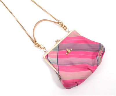 Lot 6291 - A Vivienne Westwood Pink Striped Orb Handbag, with gilt metal mounts, small detachable leather...