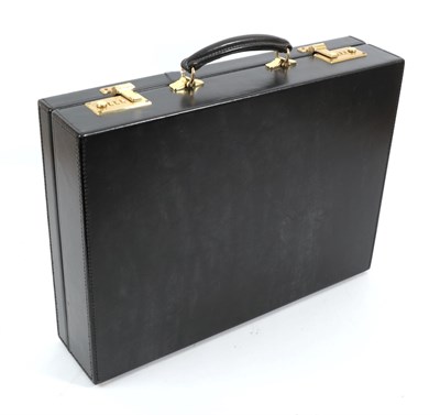 Lot 6293 - W & H Gidden Saddlers London Black Leather Briefcase, with gilt metal hardware, hinged with...