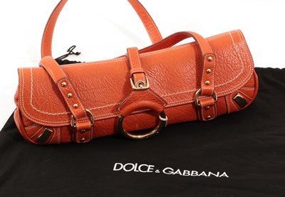 Lot 6295 - Dolce & Gabbana Orange/Tan Leather Shoulder Bag, with leather shoulder straps, brass hardware,...