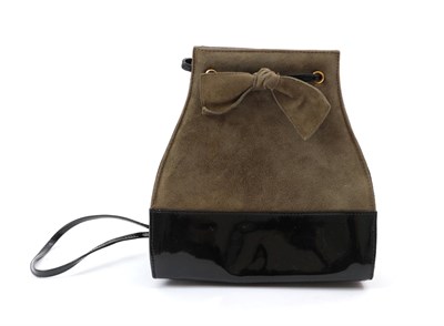 Lot 6298 - Late 20th Century Christian Dior Grey Suede and Black Patent Handbag, with a patent drawstring...