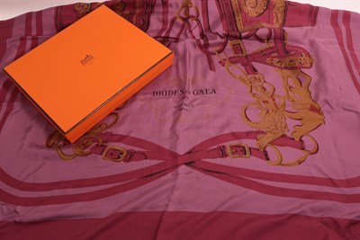 Lot 6325 - Hermes Dip Dye Large Silk Scarf 'Brides de Gala', designed by Hugo Grygkar, on a plum and aubergine
