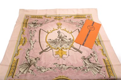 Lot 6327 - Hermes Silk Scarf 'Chiens & Valets', designed by Ch Hallo, depicting huntsmen and hounds on a light