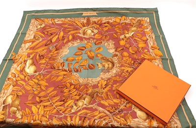Lot 6337 - Hermes Silk Scarf  'Casse Noisette' designed by Antoine de Jacquelot with a forest green and...