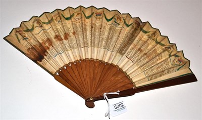 Lot 5002 - The Oracle, Book of Fate: A Circa 1800 Printed Fan, the monture of plain, darkly stained wood....