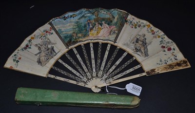 Lot 5005 - A Bright and Detailed Ivory Fan, circa 1780, the vellum leaf mounted à l'Anglaise and...
