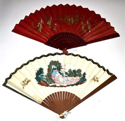 Lot 5008 - Le Réveil Matin: A Late 18th Century Wood Fan, the sticks plain, the slender guards finished...