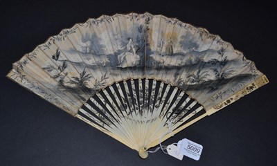 Lot 5009 - A Circa 1730 Ivory Fan, the vellum leaf a l'Anglaise and painted in gouache en grisaille, showing a