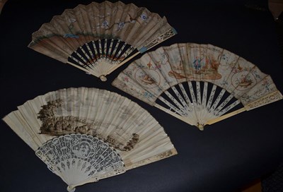 Lot 5014 - Three 18th Century Ivory Fans, to include an unusual example with recto/verso painted on vellum...