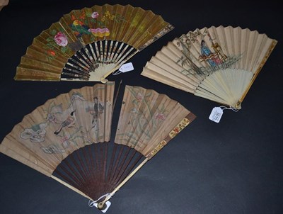 Lot 5015 - A Mid-18th Century Ivory Fan, the upper guards particularly well carved and silvered with a painted