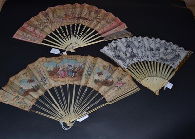 Lot 5016 - Three Mid-18th Century Ivory Fans, the first French, the monture quite simply decorated with a...