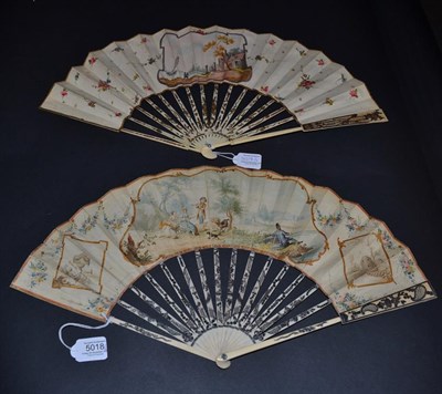 Lot 5018 - An Attractive Mid-18th Century Ivory Fan, the upper guards carved and pierced quite elaborately...