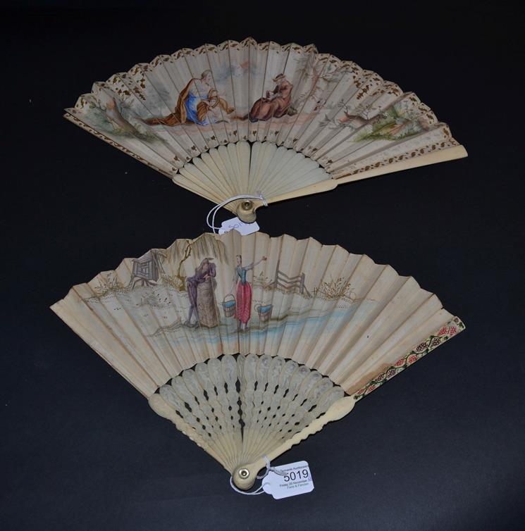 Lot 5019 - An Early 18th Century Ivory Biblical Fan with simple monture, and reasonably bulbous head. The...