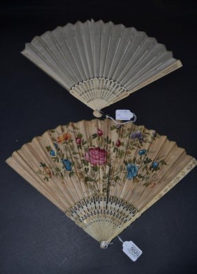 Lot 5020 - An Early 18th Century Ivory Fan (possibly earlier) painted on vellum in strong colours, with...