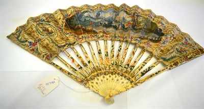 Lot 5023 - A Mid-18th Century Ivory Fan, the monture carved, pierced and painted in strong colours, to...