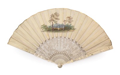 Lot 5026 - An 18th Century Ivory Fan, the skin leaf mounted à l'Anglaise and painted with a scene of a...