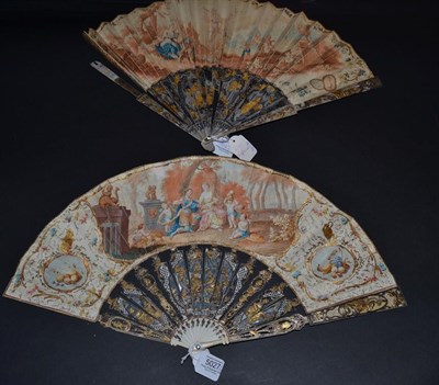 Lot 5027 - Mars and Venus: An 18th Century Ivory Fan with ornate gilded and silvered gorge, a central...