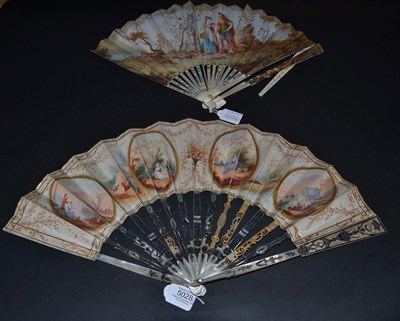 Lot 5028 - A Good Mid-18th Century Ivory Fan, the monture of white mother-of-pearl, silvered and gilded....