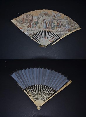 Lot 5035 - A Rare Early 18th Century Allegorical Printed Fan with very detailed leaf, showing an assembly...