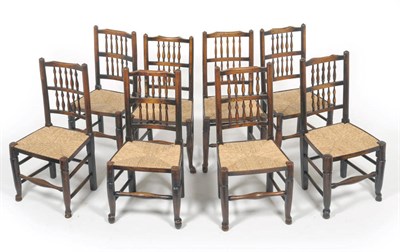 Lot 1285 - A Harlequin Set of Eight 19th Century Lancashire/Cheshire Spindle Back Ash and Rush Seated...