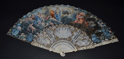 Lot 5037 - A Fine Late 18th Century Ivory Fan with painted leaf, the monture elaborately carved. The...