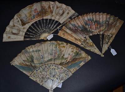 Lot 5037A - A Mid-18th Century Ivory Fan, the velum leaf mounted à l'Anglaise and colourfully painted with...