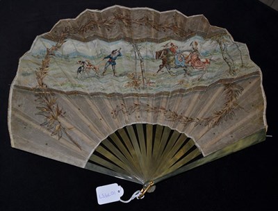 Lot 5039 - A Good Gauze Fan, the double leaf in fontange form, and presented in three sections, the...