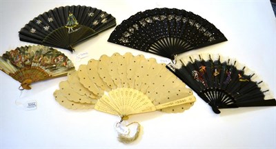 Lot 5054 - Riverside Pastimes: An Attractive Fan featuring a busy riverside gathering, wooden boats...
