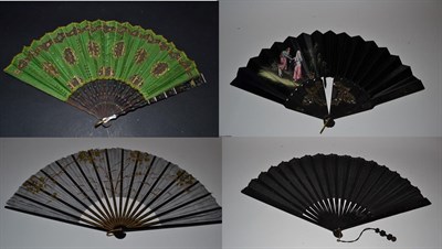 Lot 5056 - A Lime Green Silk Fan, circa 1900, with net insertions and sequins embroidered throughout,...