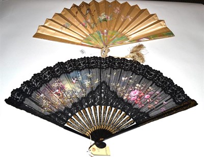 Lot 5065 - A Pretty Circa 1880's Fan with beige silk-satin leaf painted with a singing robin on a bough with a