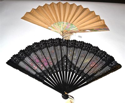 Lot 5065 - A Pretty Circa 1880's Fan with beige silk-satin leaf painted with a singing robin on a bough with a