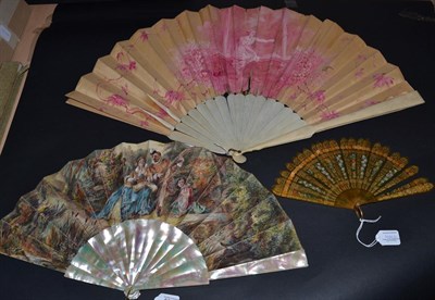 Lot 5066 - A Vibrant Circa 1870-1880's Fan, featuring an early autumn outdoor musical gathering within a grand